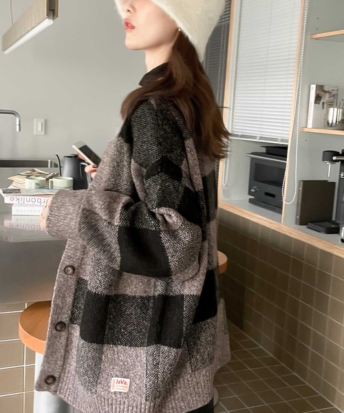 「Java」 ニットカーディガン LARGE モカ レディース