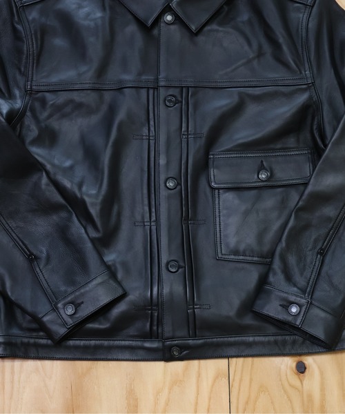 ブルゾン アウター many men many mind /ラムレザー トラッカーJKT メンズ レディースの画像