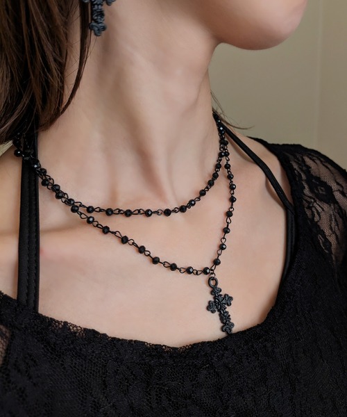 styiro（スタイロ） ネックレス ゴシッククロスブラックビーズ