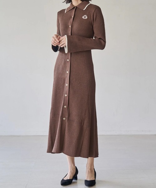 TONAL（トーナル） ワンピース エンブレム刺繍ポロニットワンピース
