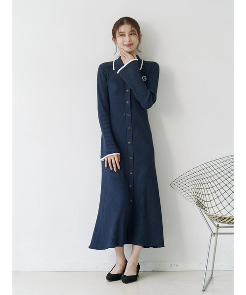 TONAL（トーナル） ワンピース エンブレム刺繍ポロニットワンピース