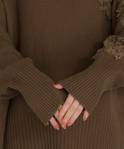 HUG.U（ハグユー） ニット セーター 綿100% 鹿の子レースニット