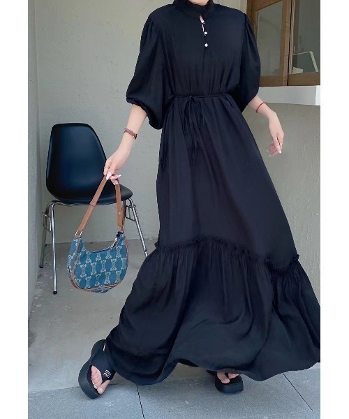 FAVORITO ワンピース リボンスタンドカラー長袖ワンピース : ZOZOTOWN