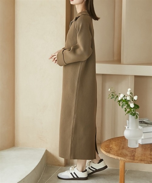 ニッセン（nissen） ワンピース ハーフジップニットマキシワンピース