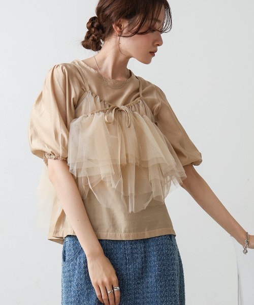 「Bab」 半袖ブラウス M ベージュ レディース_画像4