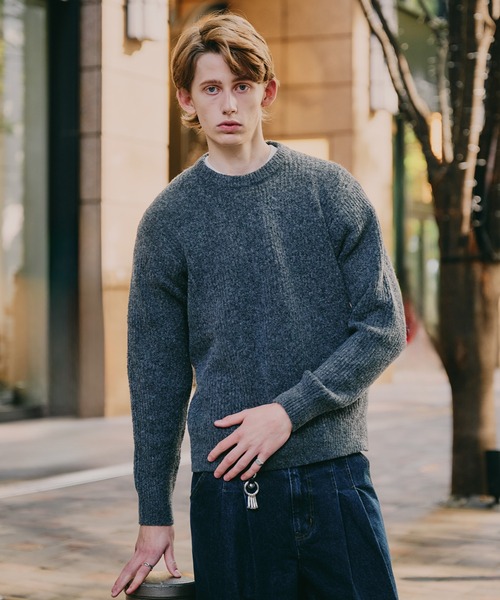 レタッチ Wool Mixed Crewneck Knit Regen Glanz セーター ニット Brushed mix color crewneck knit