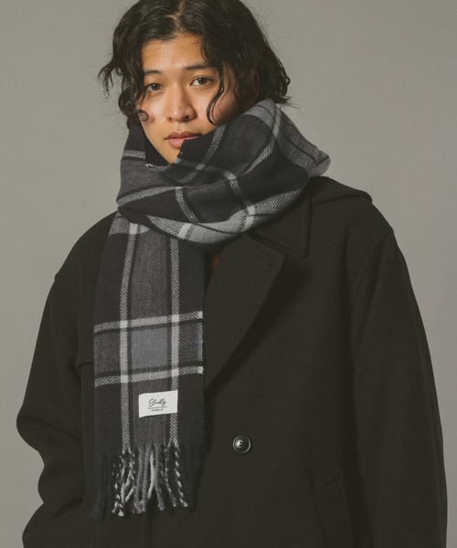 チェック柄マフラー グレー ブルー RAGEBLUE（レイジブルー） マフラー シルキータッチチェック柄マフラー