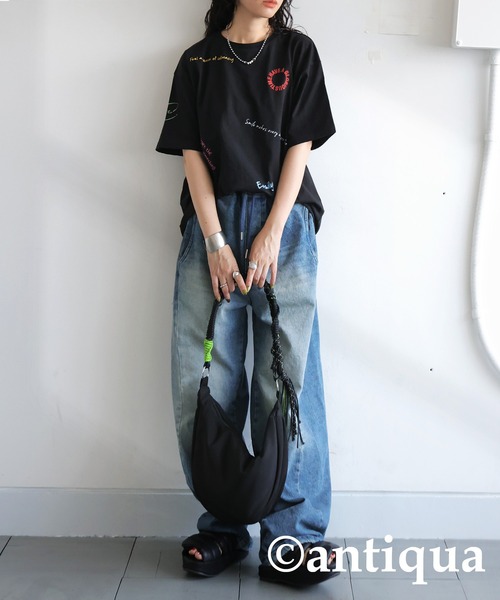 「antiqua」 半袖Tシャツ P ブラック系その他 レディース_画像7