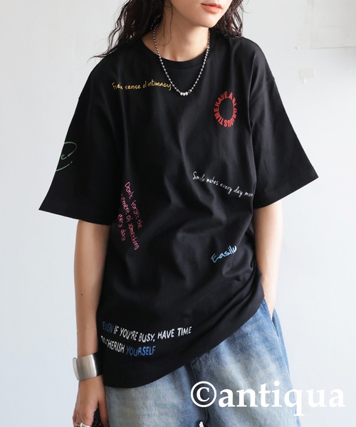 「antiqua」 半袖Tシャツ P ブラック系その他 レディース_画像8