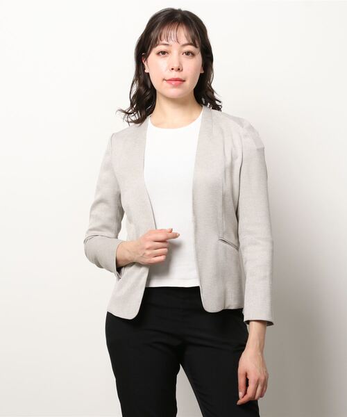 「green label relaxing」 ノーカラージャケット 38 グレー レディース_画像2