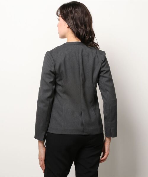 「green label relaxing」 ノーカラージャケット 38 グレー レディース_画像3