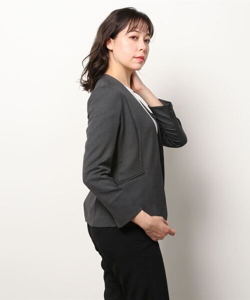 「green label relaxing」 ノーカラージャケット 38 グレー レディース_画像4