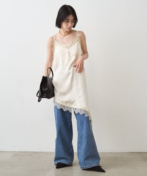 Loungedress（ラウンジドレス） キャミソール サテンレースアシメ