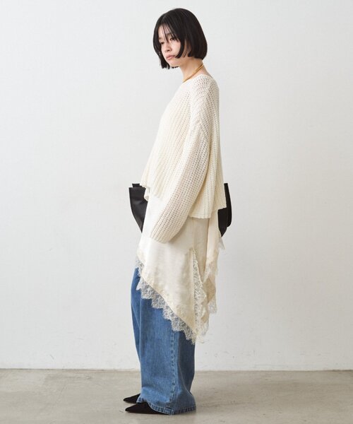 Loungedress（ラウンジドレス） ブラウス シャツ サテンレースアシメ