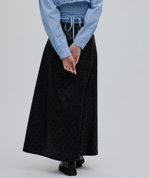 新品 Ameri VINTAGEロングスカート Ameri（アメリ） ロング スカート DOT FLOCKY LEATHER SKIRT