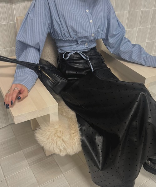 Ameri（アメリ） ロング スカート DOT FLOCKY LEATHER SKIRT