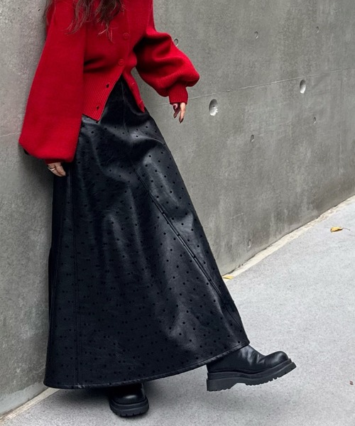 Ameri（アメリ） ロング スカート DOT FLOCKY LEATHER SKIRT