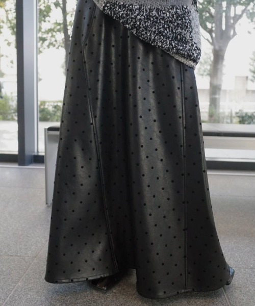 Ameri（アメリ） ロング スカート DOT FLOCKY LEATHER SKIRT