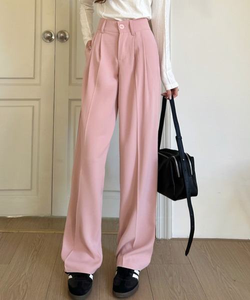 Ada. ワイドパンツ スラックス パンツ ハイウエスト センタープレス