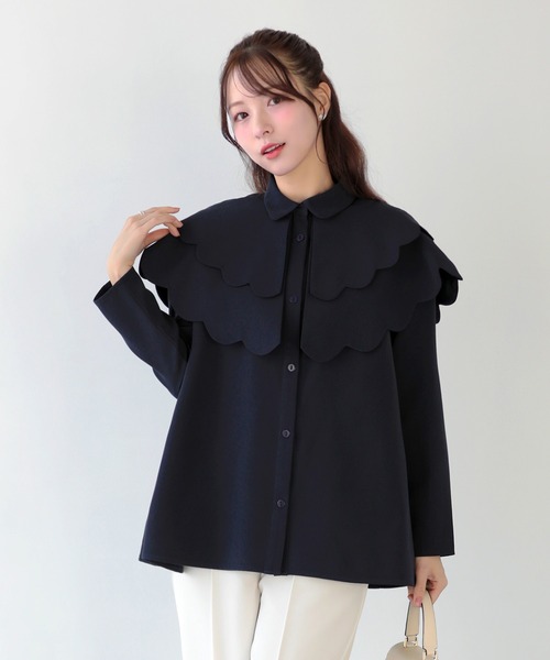 【タグ付き　未使用品】フィットモア　今季新作　ダブルスカラップケープトップス Fit more（フィットモア） ブラウス シャツ ダブルスカラップケープ