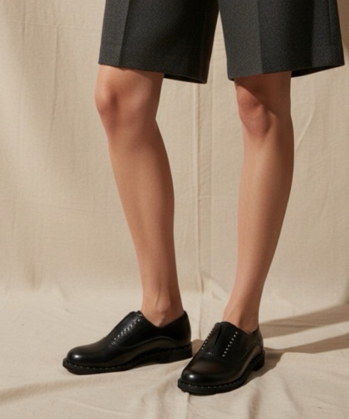 黒レザー ローファー 靴下付き ALL BLACK（オールブラック） ローファー 「本革/2.5cmヒール
