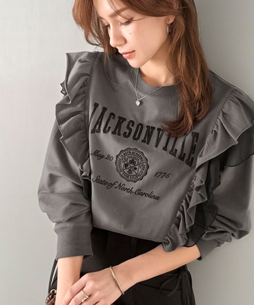 「mily bilet」 長袖カットソー LARGE チャコール レディース_画像2