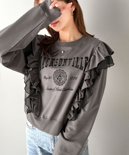 「mily bilet」 長袖カットソー LARGE チャコール レディース_画像3