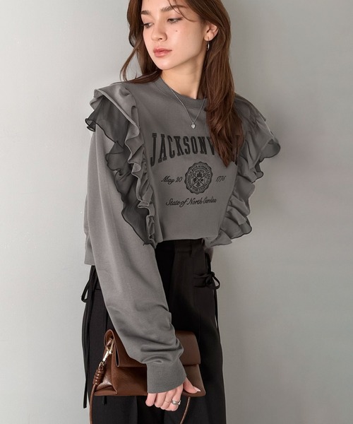 「mily bilet」 長袖カットソー LARGE チャコール レディース_画像4