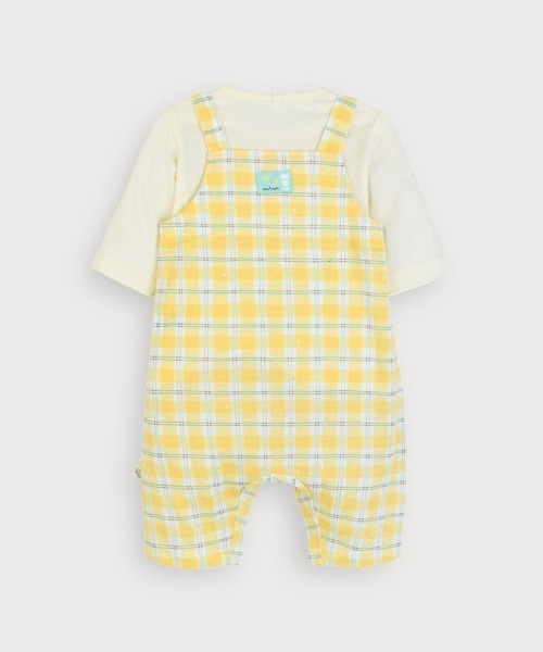 ベビー服 ロンパース 「2点セット」7分袖トップス＆イエローチェック