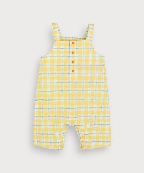 ベビー服 ロンパース 「2点セット」7分袖トップス＆イエローチェック