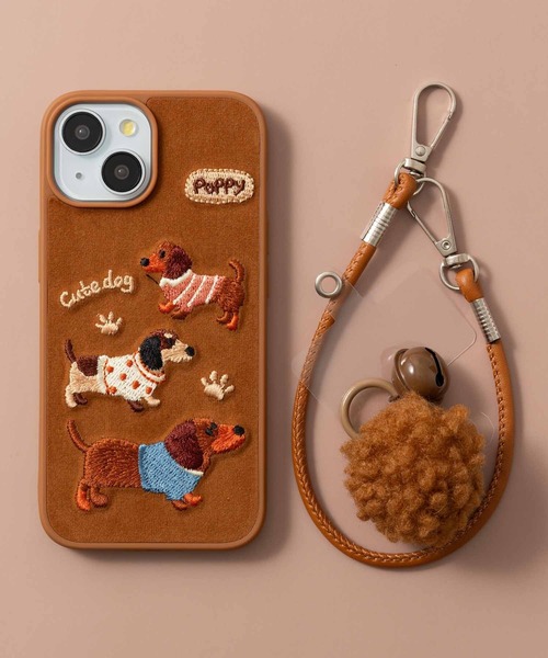 familiar スマートフォンカバー クマと犬刺繍　スマホケース emonique（エモニーク） スマホケース iPhone スマホケース カバー