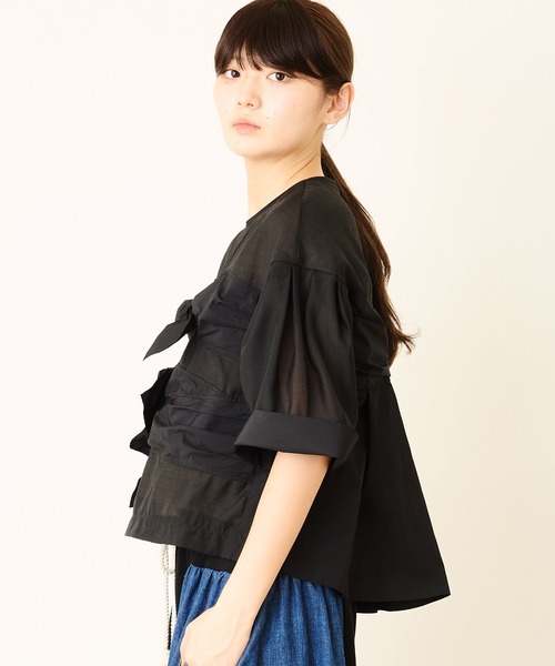 ブラウス シャツ リボンデザインシアーAラインブラウス「結婚式・入卒式」「オケージョン・セレモニー/デイリーにも」 レディースの画像