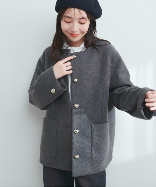 ✨️未使用に近い✨️ ダークグレー ジレ　ノースリーブジャケットウール100% natural couture 「natural couture」 ノーカラージャケット FREE