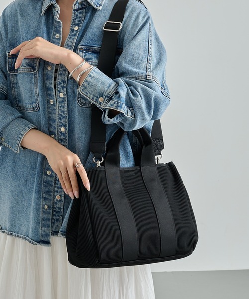 kashwére ネイビー ロゴトートバッグ ショルダー付エコバッグ