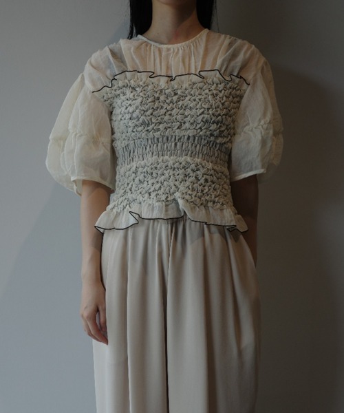CLANE（クラネ） CLANE COLOR STITCHED SHIRRING TOPS レディース 