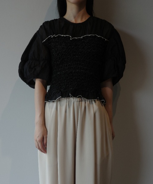 CLANE（クラネ） CLANE COLOR STITCHED SHIRRING TOPS レディース