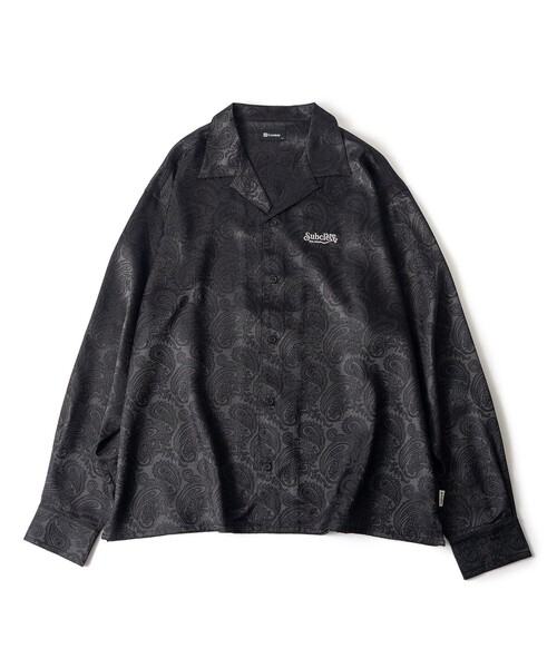 「Subciety」 長袖シャツ LARGE バーガンディー メンズ_画像2