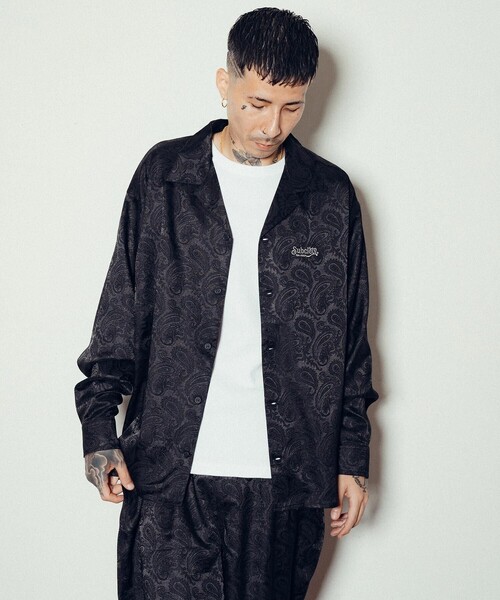「Subciety」 長袖シャツ LARGE バーガンディー メンズ_画像4
