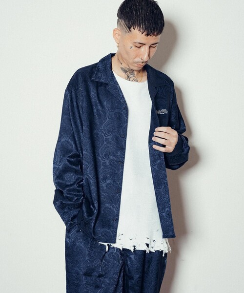 「Subciety」 長袖シャツ LARGE バーガンディー メンズ_画像9