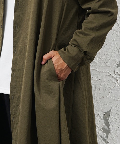 ベイシックス BASICS オーバー ロングシャツコート ショップコート カーキ MinoriTY（マイノリティ） シャツ 「MinoriTY」フレアロングシャツ
