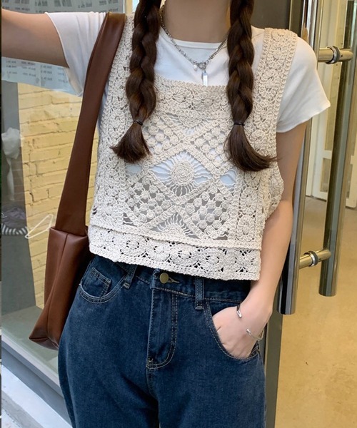 shopnikoniko（ショップにこにこ） ベスト ジレ ビスチェ クロシェ編み