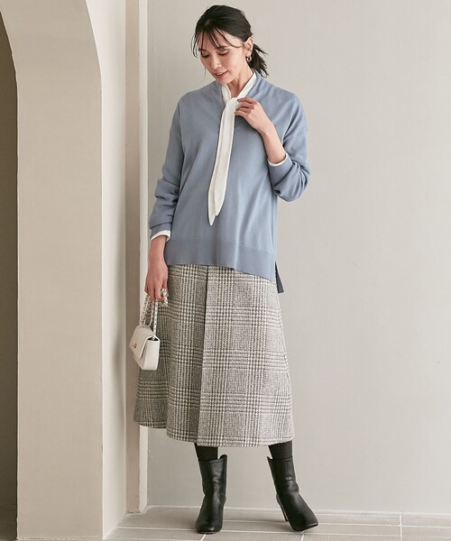 美品 22AW 23区 ニジュウサンク キュアセルツイル ボウタイ ブラウス 長袖 シャツ 大きいサイズ 44 アイボリー レディース 古着 中古 美品 22AW 23区 ニジュウサンク キュアセルツイル ボウタイ