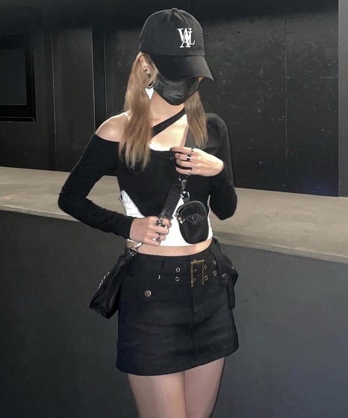 Chick デニムスカート WIDE BELT DENIM MINI SKIRT / ワイド