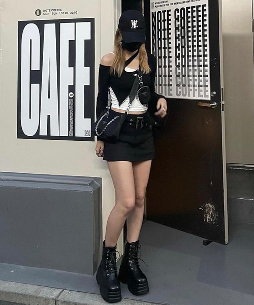 ミニスカート Denim miniskirt Chick デニムスカート WIDE BELT DENIM MINI SKIRT / ワイド