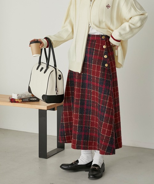 BONLECILL（ボンルシール） スカート チェック柄ツイード フレアロング