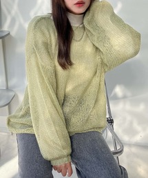 【shaashea】◯ニット✕ダウン★カーキ★サイズXS★レディース★ AS KNOW AS（アズノゥアズ） ニット セーター モヘアタッチ シアー