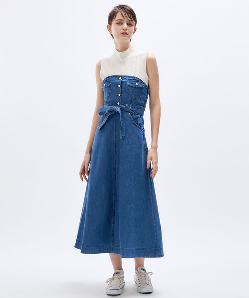 再入荷 モード  デニム ベア ドレス ワンピース 再入荷 モード デニム ベア ドレス ワンピース (ワンピース