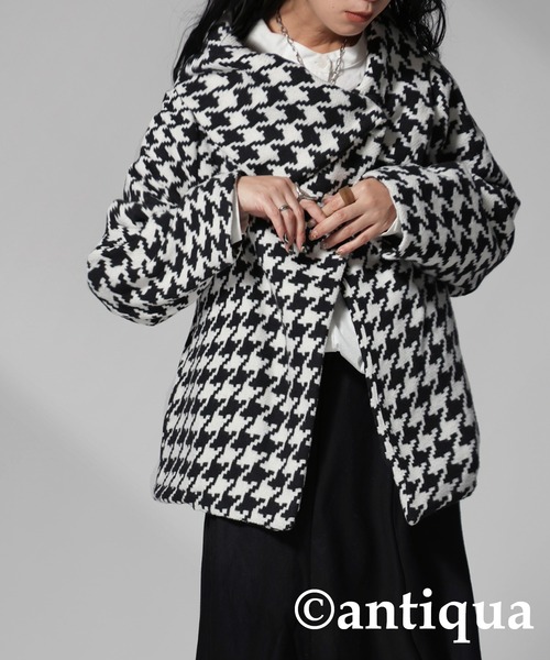 antiqua（アンティカ） ステンカラーコート コート 千鳥柄デザイン