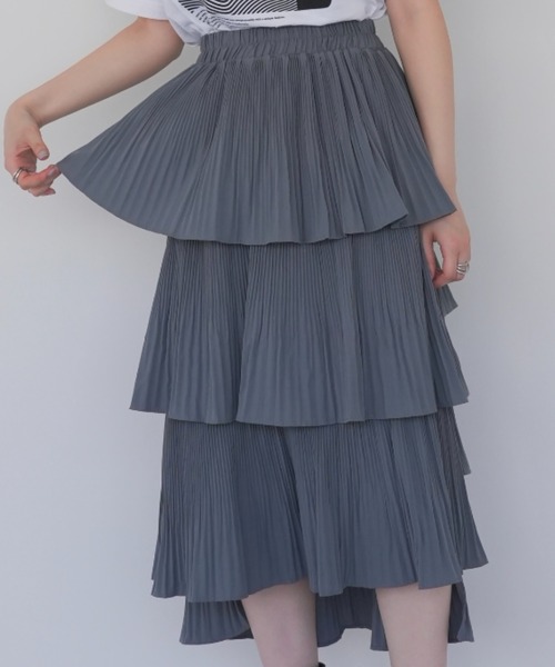 Uenui スカート ユニーク フリル フレア スカート ティアード