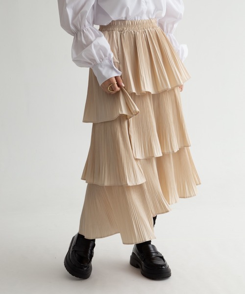 Uenui スカート ユニーク フリル フレア スカート ティアード